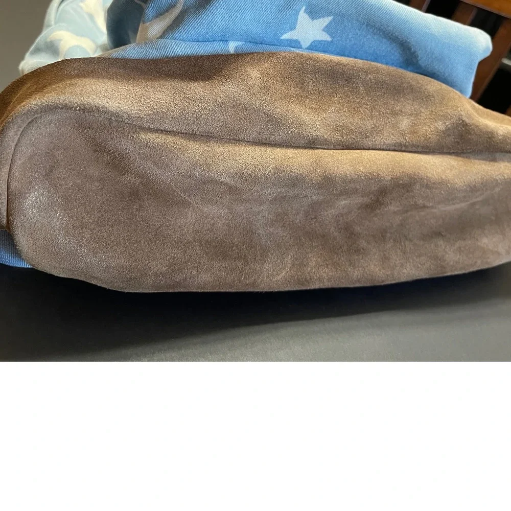 JanSport Right Pack Backpack Blue Denim Star Print Suede Bottom School Bag
